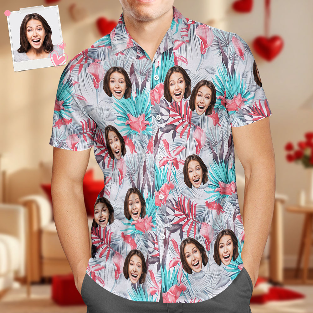 Custom Face Hawaiian Shirt Men's All Over Print Aloha Shirt Gift Romantic Hawaiian Style