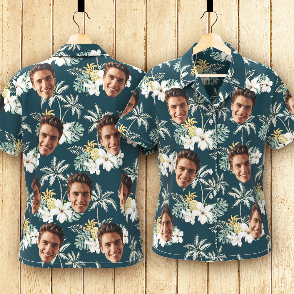 Custom Photo Funky Vintage Hawaiian Shirt Casual Button-Down Short Sleeve-For Her