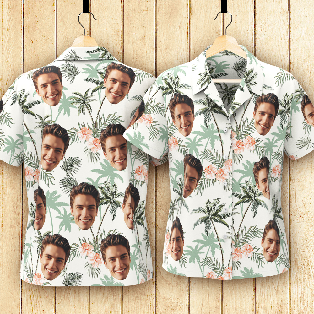 Custom Face Shirt Personalized Photo Women's Hawaiian Shirt Gift - Hawaiian Coconut Tree