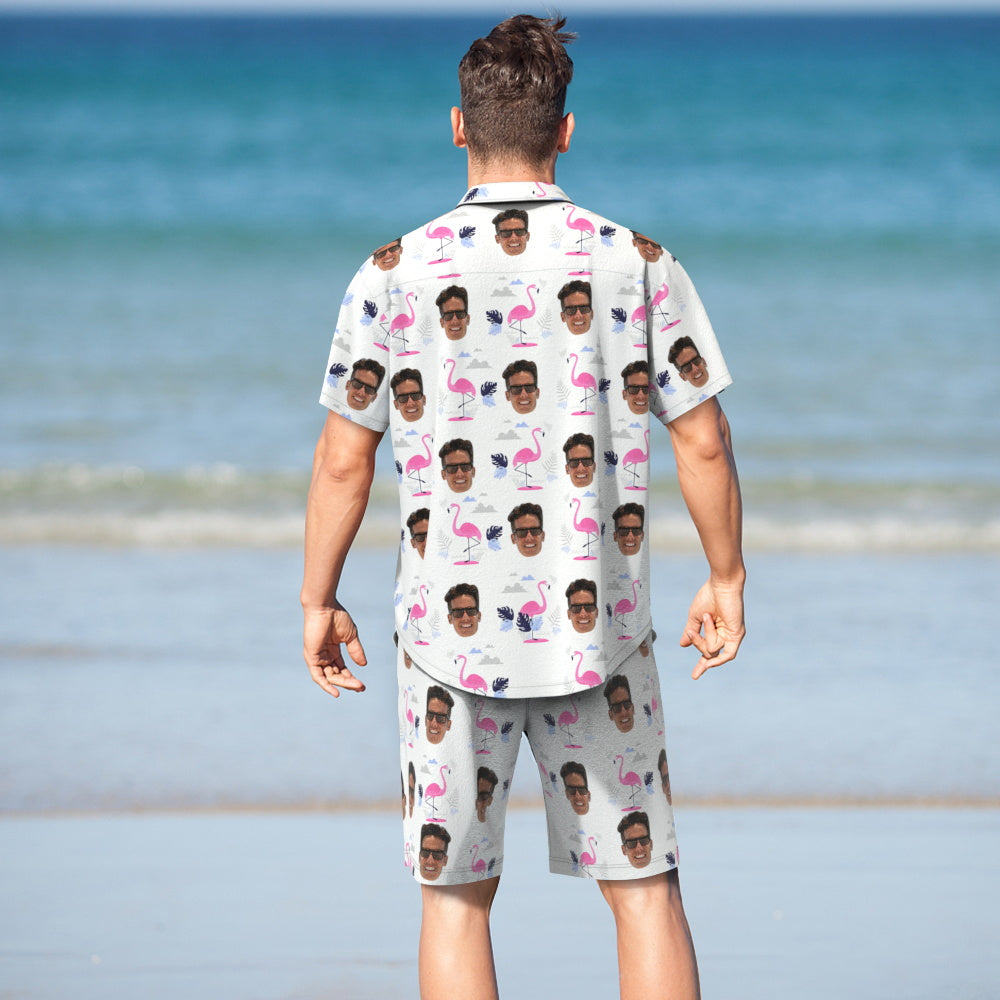 Custom Face Hawaiian Shirt And Beach Shorts  Personalized Men's Photo Flamingo Print  Vacation Party Gift - MyFaceTshirt