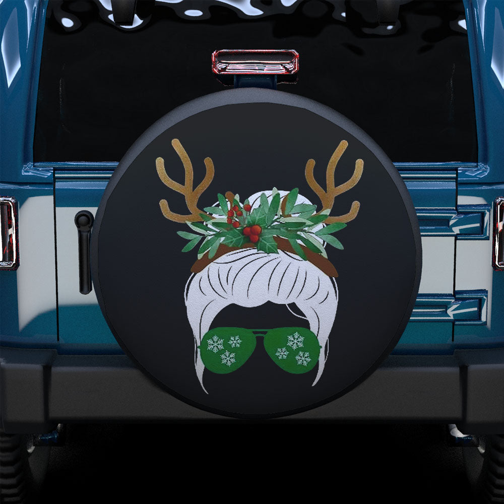 Christmas Elk Cool Girl Spare Tire Cover For SUV with Green Glasses - MyFaceTshirt