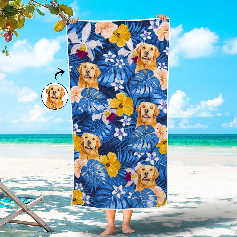 Custom Cat Photo Tropical Style Beach Towel