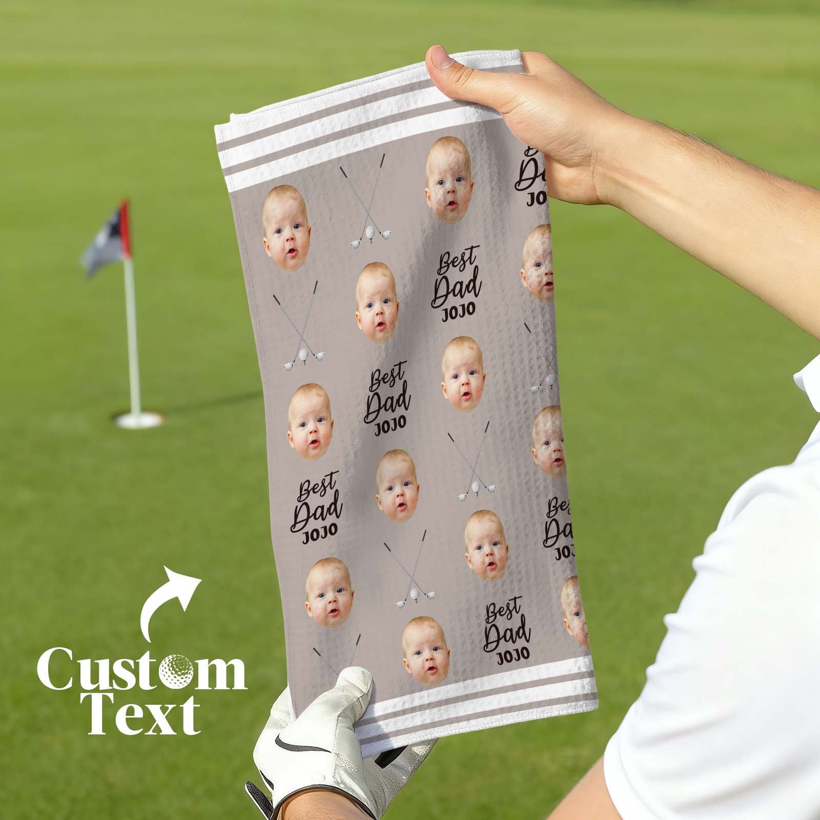 Personalized Father's Day Gift For Dad, Custom Photo Golf Towel, Baby Face Towel, Funny Dad Gift, Golf Dad Gift, Best Dad By Par Towel Gift