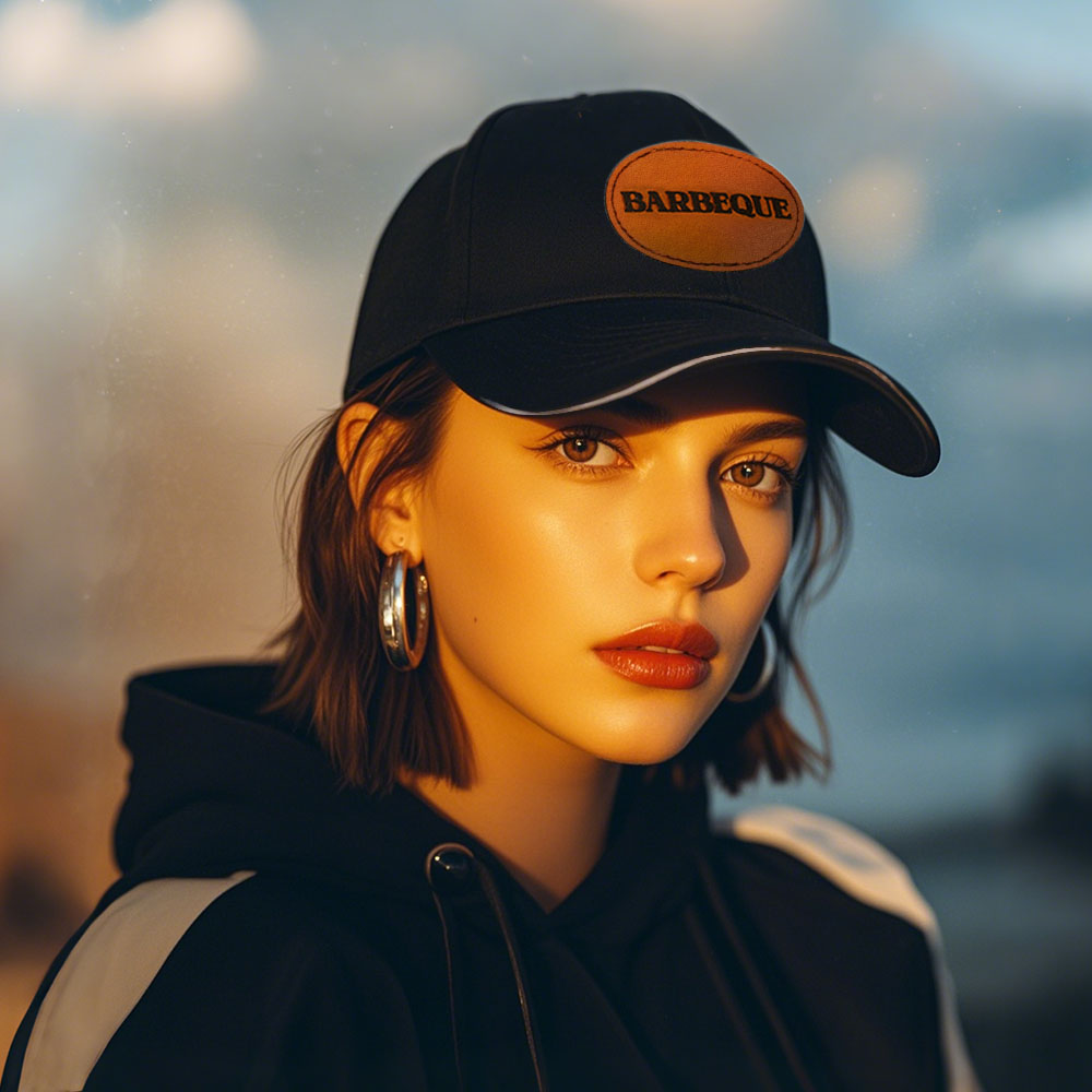 Custom Oval Leather Patch Mesh Baseball Cap, Photo Upload & Engraving Available