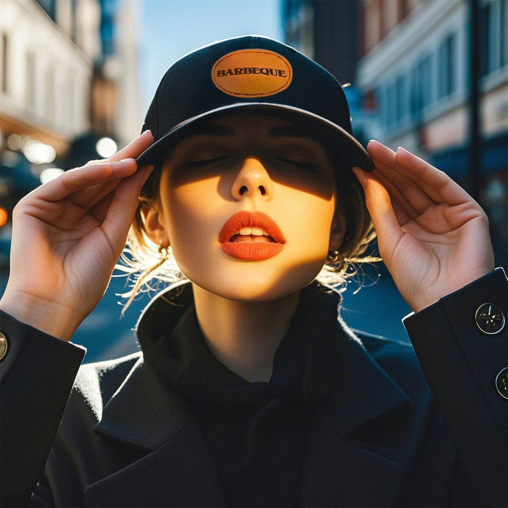 Custom Oval Leather Patch Mesh Baseball Cap, Photo Upload & Engraving Available