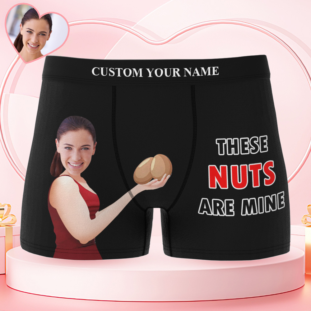 Custom Face Men's Boxer These Nuts Are Mine Style Underwear, Birthday Gifts for Husband, Waistband Text Boxer Gift