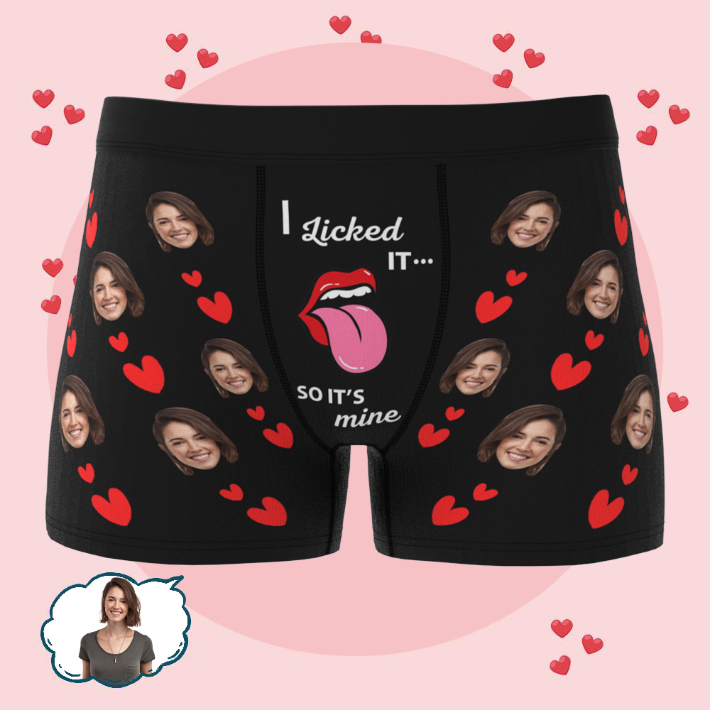 Custom Boxer Briefs with Face Underwear with Photo for Men Personalized I Licked It Boxer Valentines Day Gifts for Boyfriend Husband