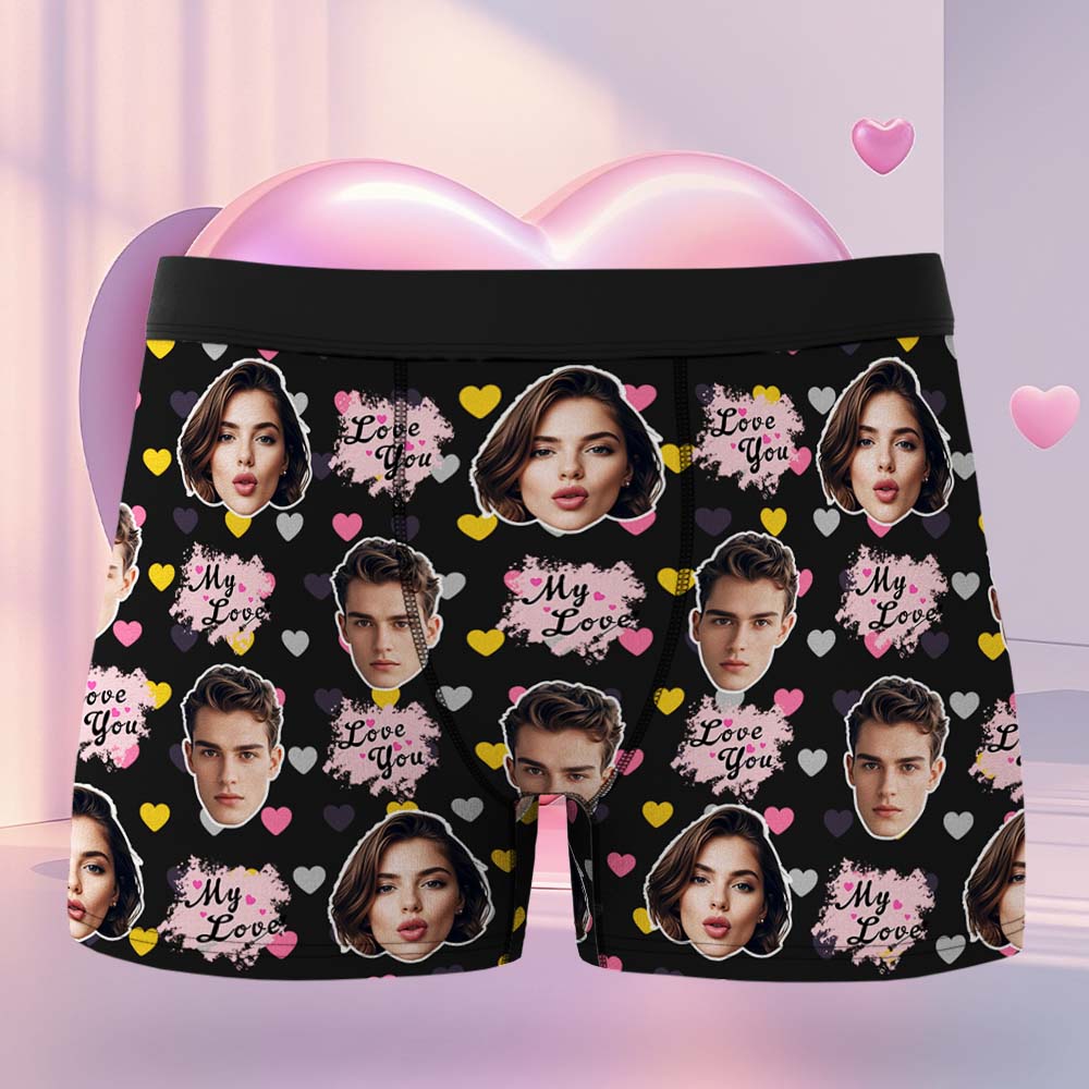 Custom Boxers Face Boxers Personalized Pink Love You Boxer Shorts Men's Underwear Valentine's Day Gifts