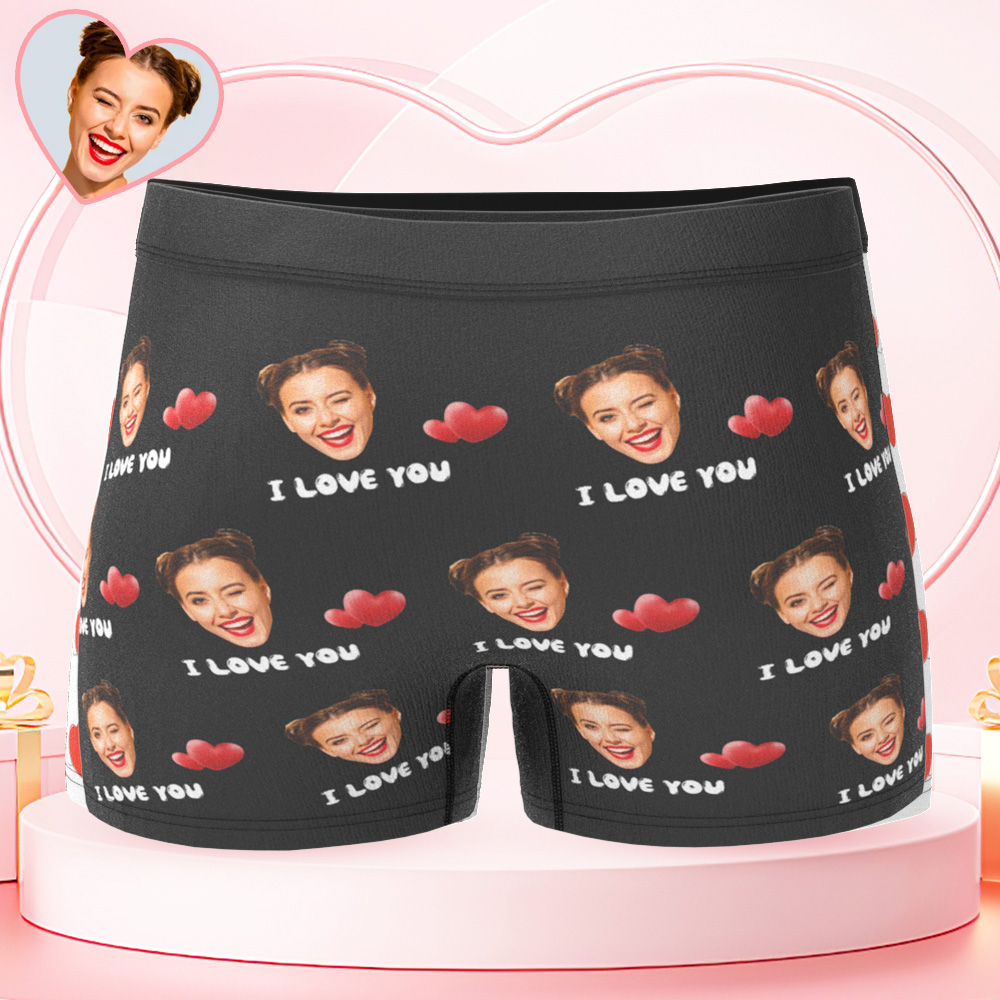 Custom Face Men's Boxer I Love You Style Underwear, Birthday Gifts for Husband, Waistband Text Boxer Gift