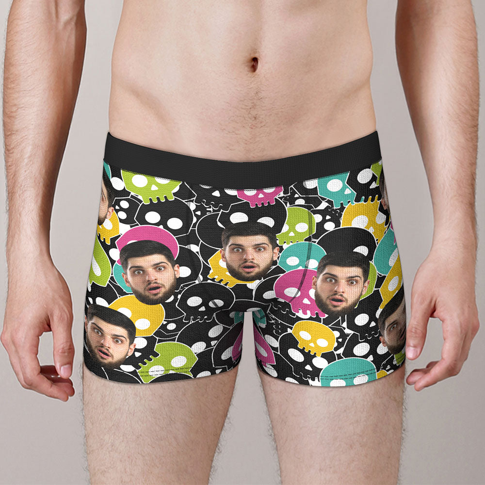 Custom Face Boxer Briefs Personalized Skull Print Underwear Gift for Him