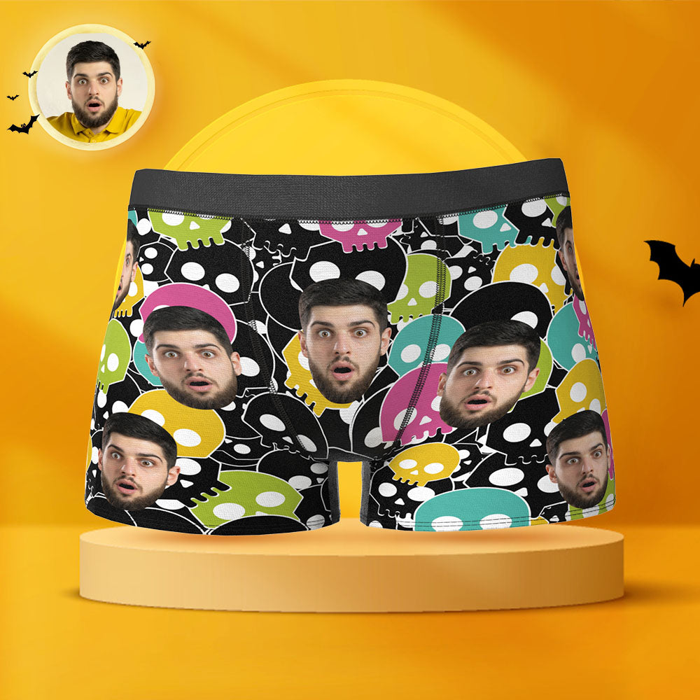 Custom Face Boxer Briefs Personalized Skull Print Underwear Gift for Him