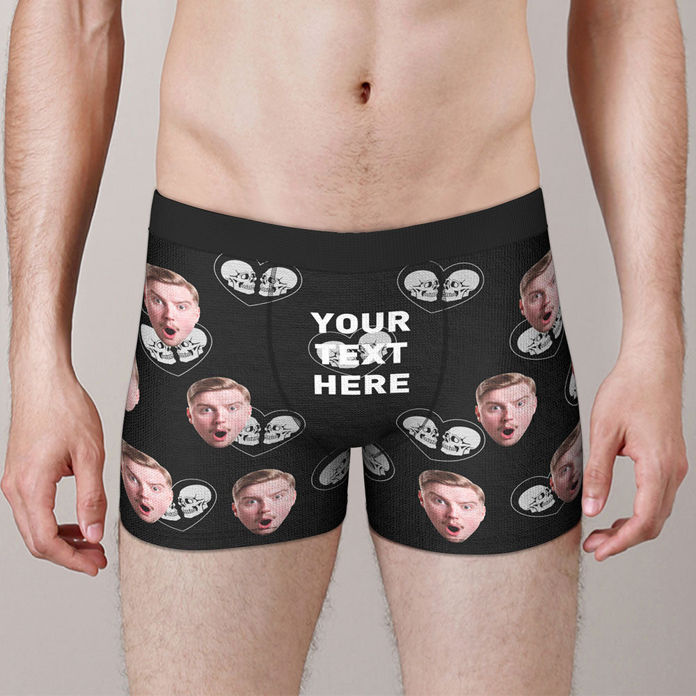 Custom Skull Hearts Boxer Briefs Put Your Face on Comfortable Boxer Underwear Fun Gift