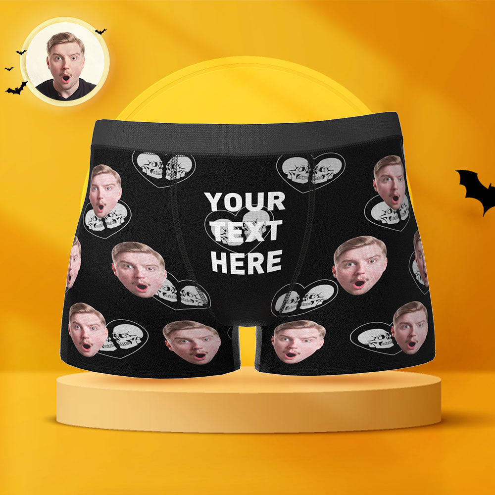 Custom Skull Hearts Boxer Briefs Put Your Face on Comfortable Boxer Underwear Fun Gift
