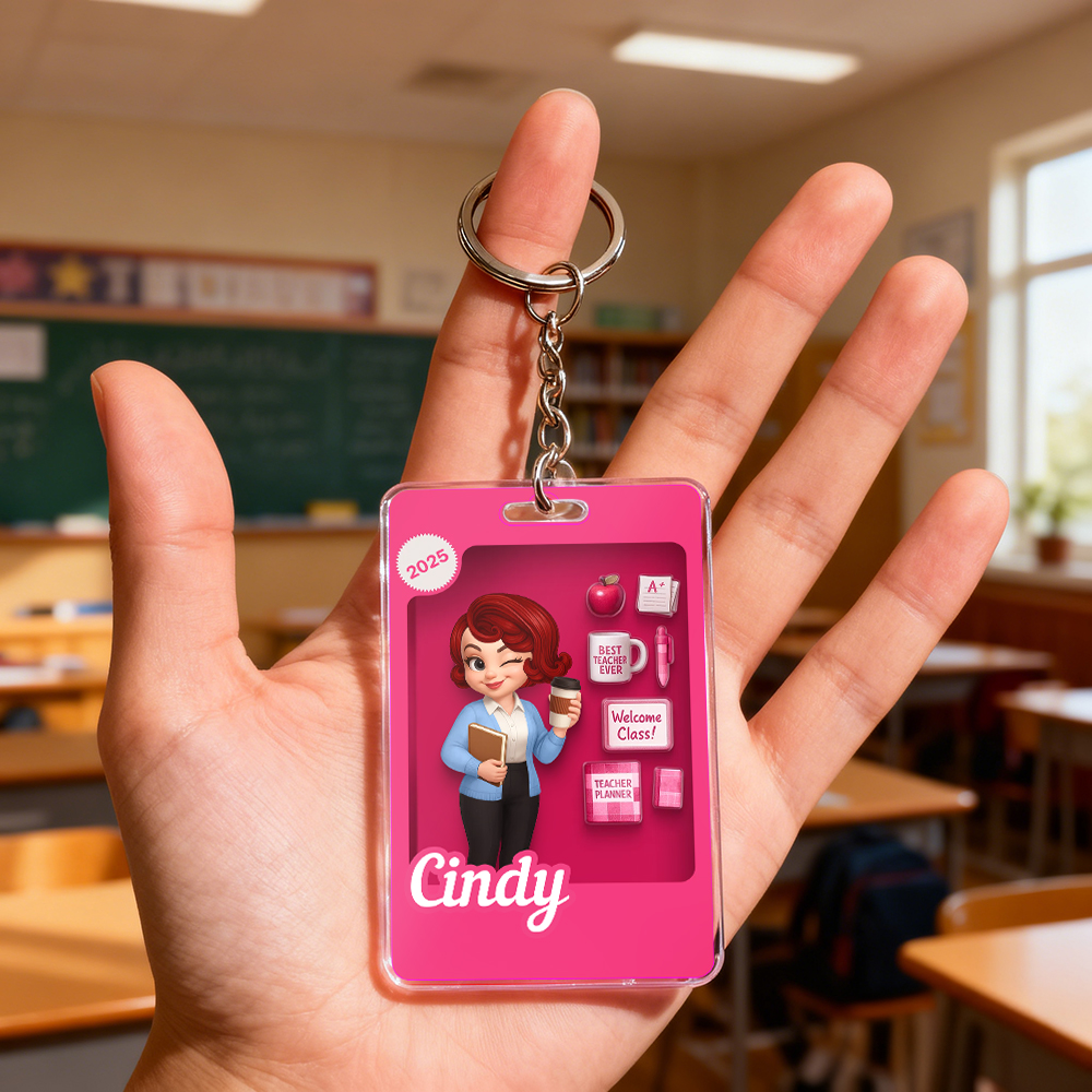 Pretty Teacher 3D Effect Toy Box Action Figure Personalized Acrylic Block, Back To School gift for Teachers