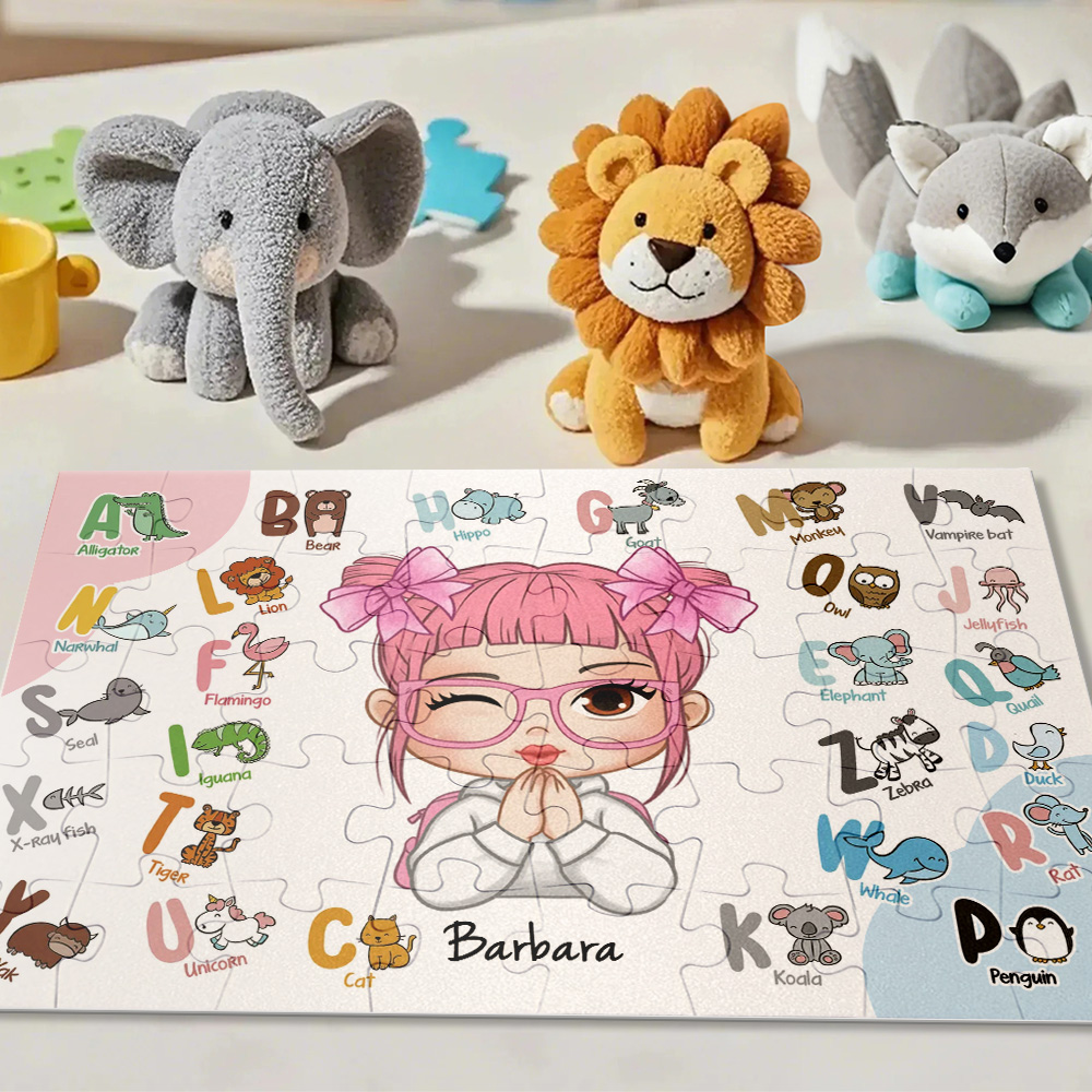 Personalized Jigsaw Puzzle for Kids Cute Animal Alphabet Puzzle - MyFaceTshirt