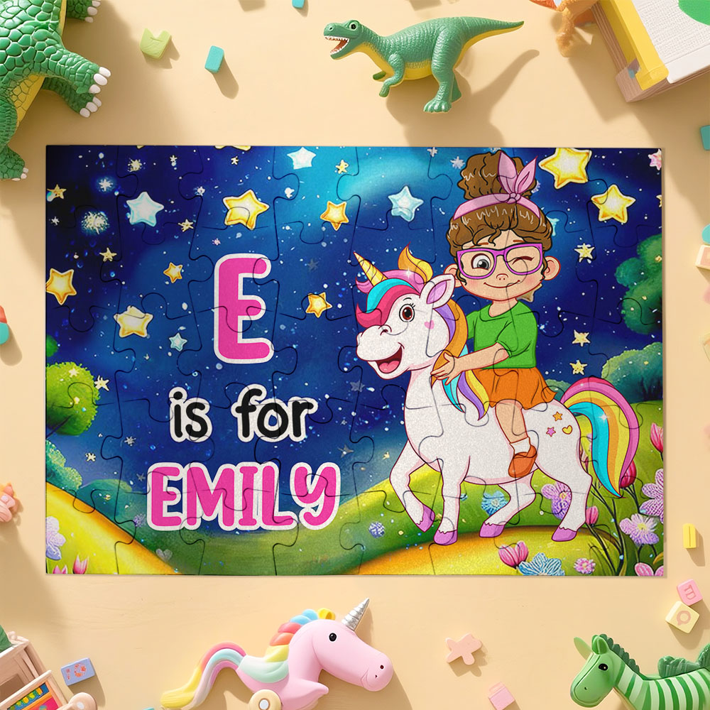 Personalized Jigsaw Puzzle Gift for Grandkid & Kids Custom Name with Multiple Unicorn & Dinosaur Style Back to School Gift for Kids & Grandson - MyFaceTshirt