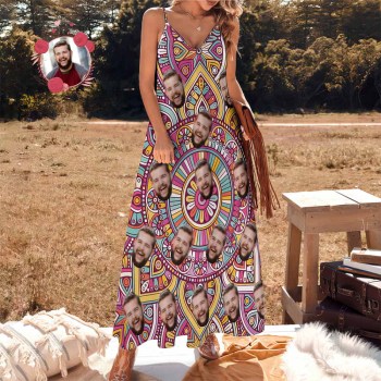 Custom Face Vintage Boho Dress Personalized Photo Beach Party  Long Dress - MyHawaiianShirts