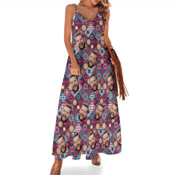 Custom Face Dress Vintage Boho Flower Pattern Personalized Casual Loose Party Long Dress - MyHawaiianShirts