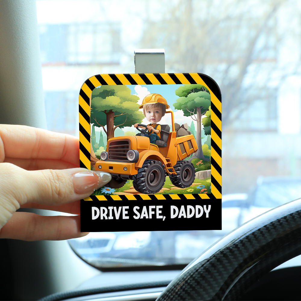 Personalized Photo Wooden Car Visor Clip Drive Safe, Daddy