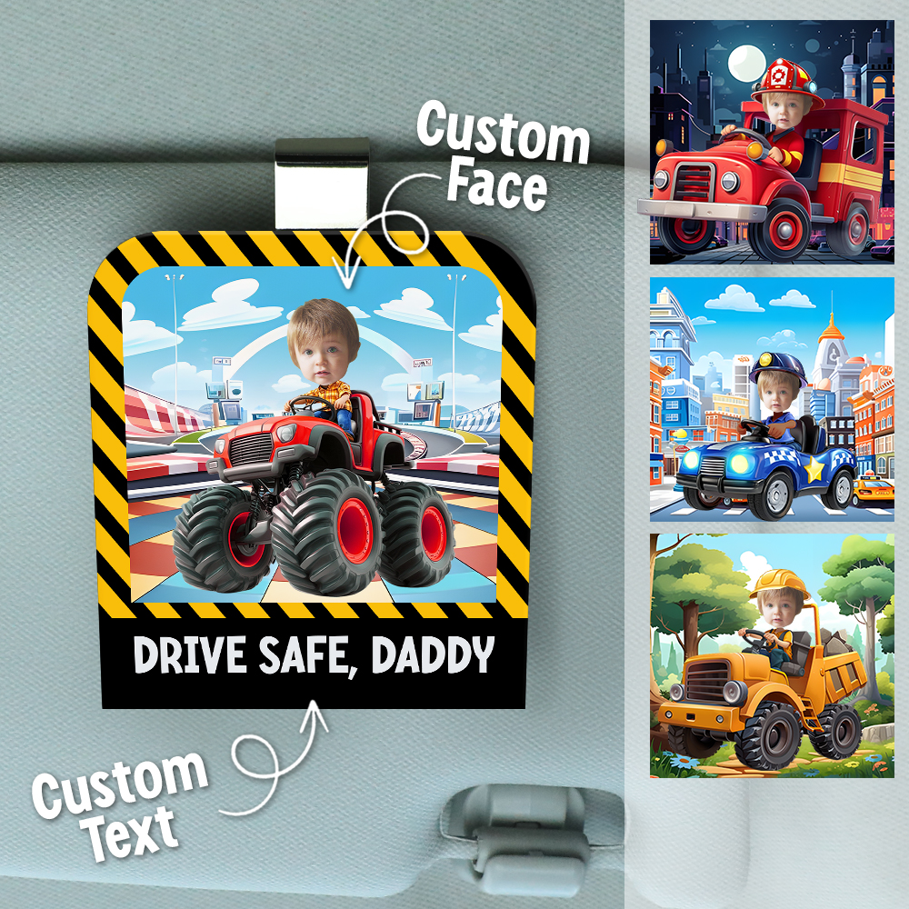Personalized Photo Wooden Car Visor Clip Drive Safe, Daddy - MyFaceTshirt