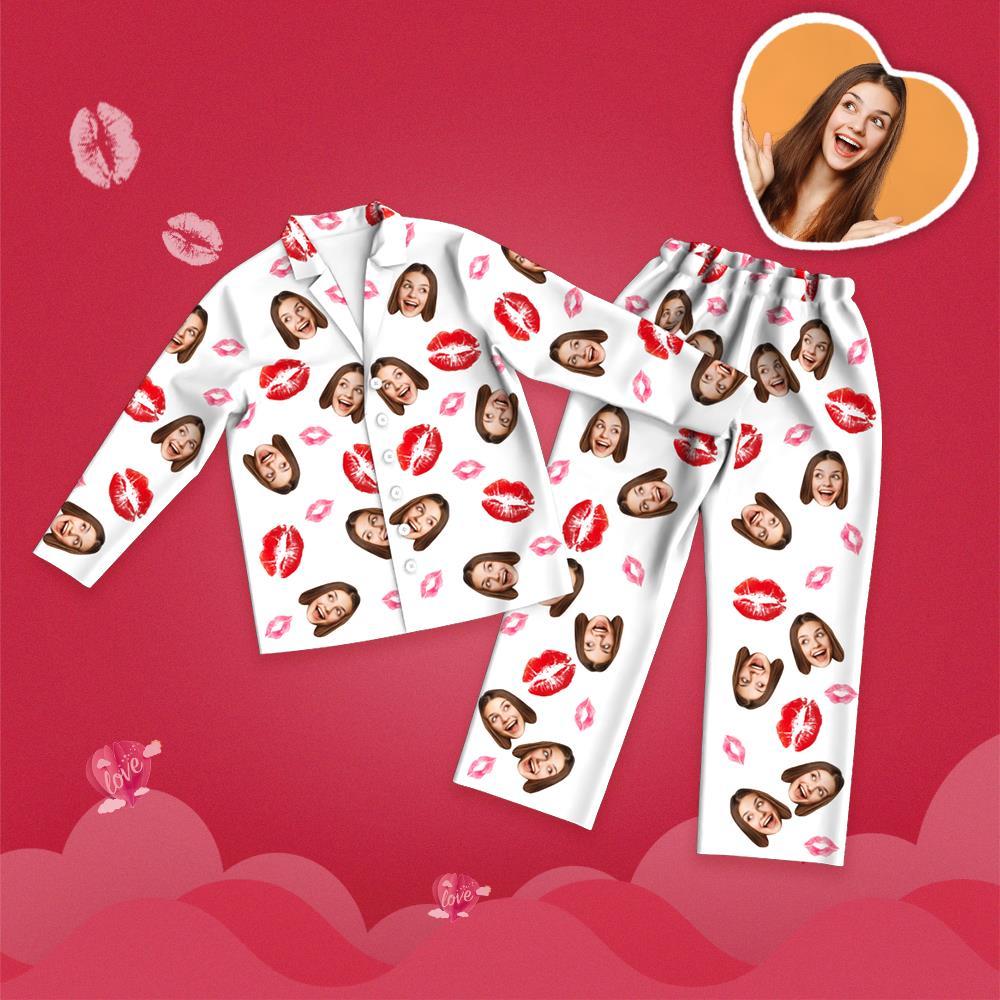 Valentine's Day Custom Face Lip Printed Long Sleeve Pajamas Set - MyFaceTshirt