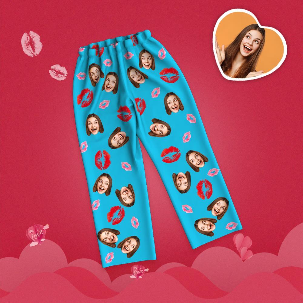 Valentine's Day Custom Face Lip Printed Long Sleeve Pajamas - MyFaceTshirt