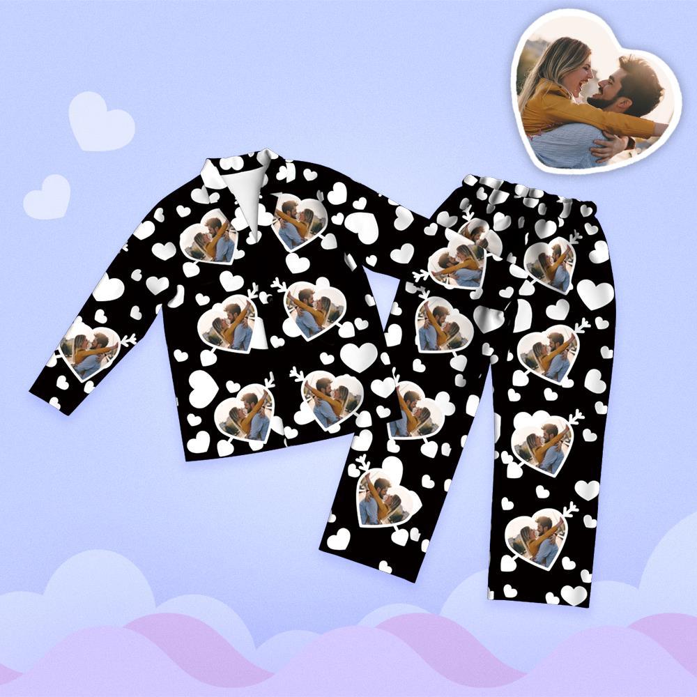 Valentine's Day Custom Photo Cupid's Arrow Printed Long Sleeve Pajamas Set - MyFaceTshirt