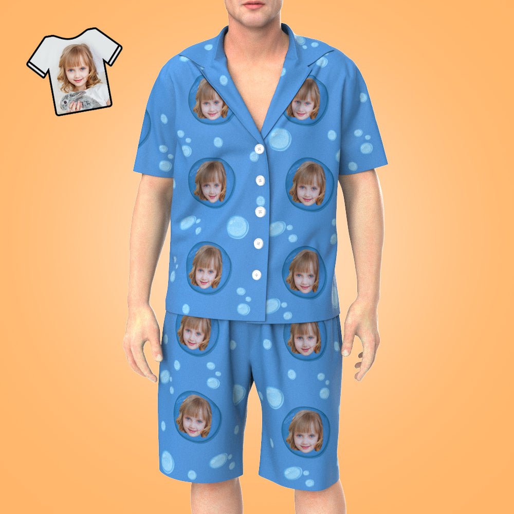 Custom Face Short Sleeve Blue Bubble Pajamas - MyFaceTshirt