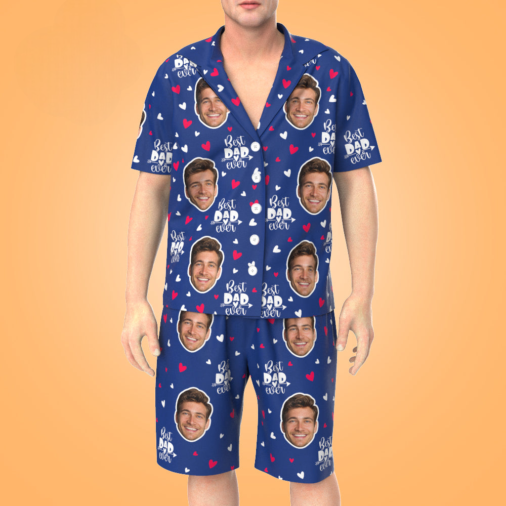 Custom Face Short Sleeve Heart Pajamas Best Dad Ever