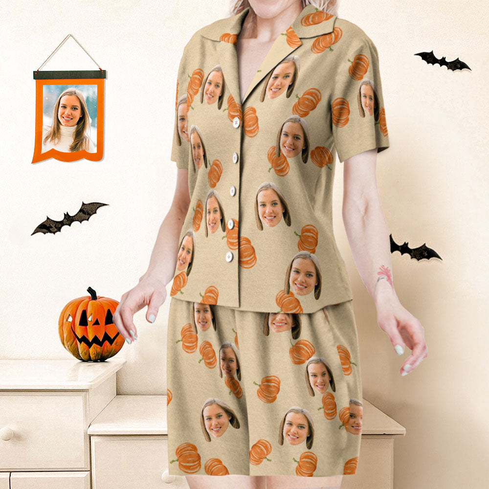 Custom Face Short Sleeved Pajamas Personalized Women's Sleepwear Hallowen Gifts For Her - MyFaceTshirt