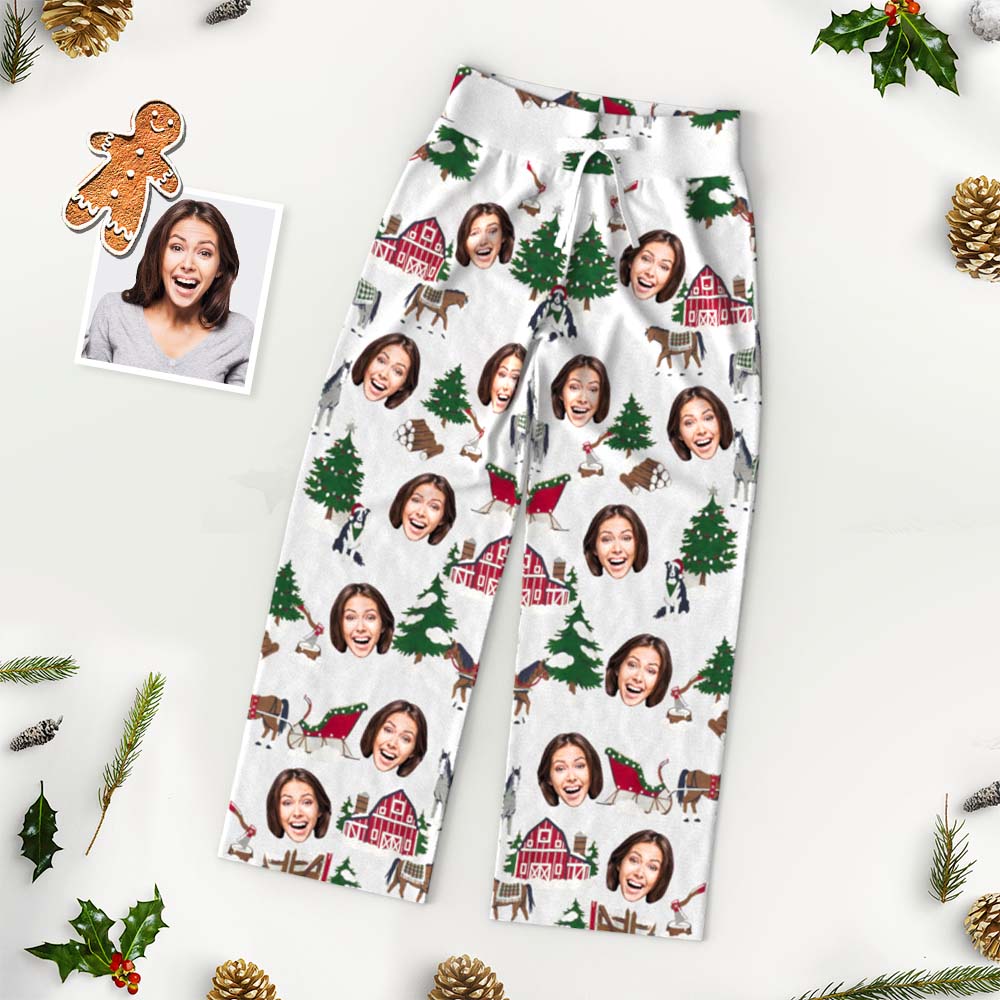 Custom Face Pants Ladie's Loose Wide-leg Pants  Women's Country Christmas Jersey Pajamas Pants - MyFaceTshirt