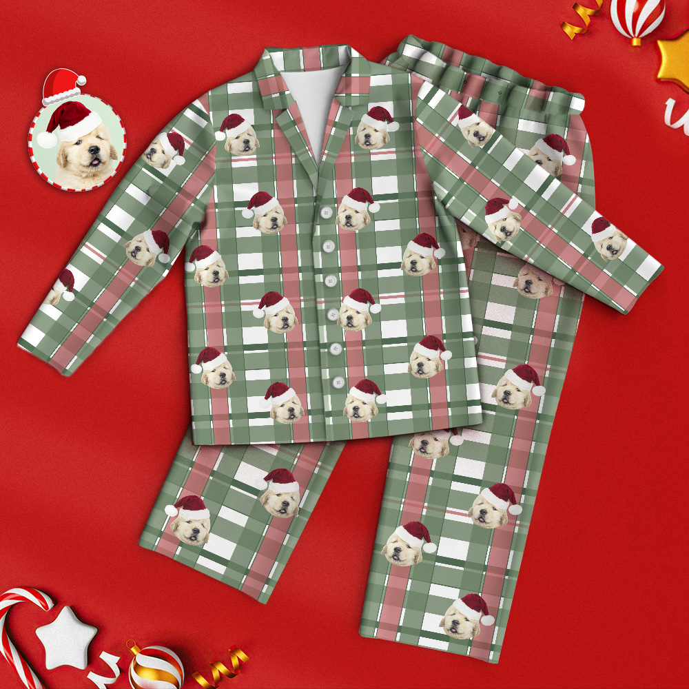 Custom Pet Face Pajamas Checkered Pet Pajamas Christmas Gift - MyFaceTshirt