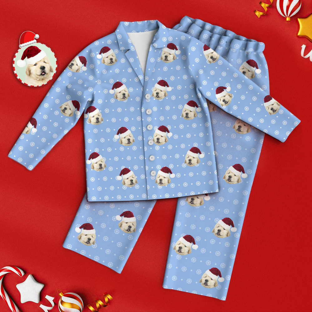 Custom Cute Pet Face Pajamas Snowflake Pajamas Christmas Gift - MyFaceTshirt