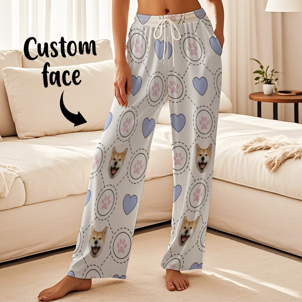 Custom Face Heart Pajamas Personalized Photo Paw Prints Pajamas - MyFaceTshirt