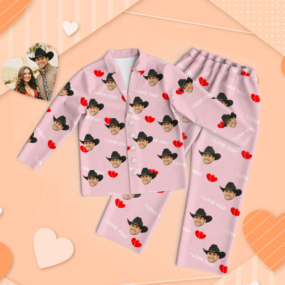 Custom Funny Face Long Sleeve Pajamas Custom I Love You Photo Pajamas