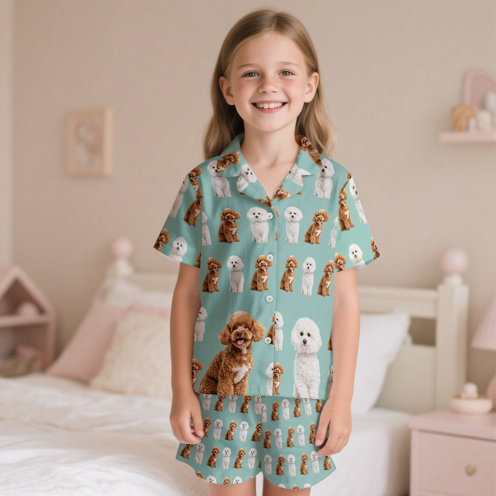 Custom Pet Photo Short Children Pajama Set Personalised V-neck Dog Cat Lover Pajamas