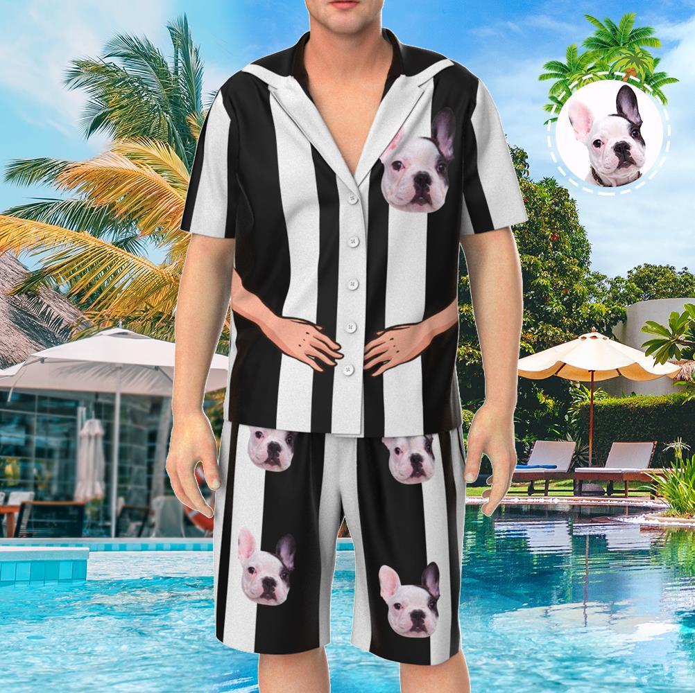 Custom Face Short Sleeve Personalized Striped Pajamas - MyFaceTshirt