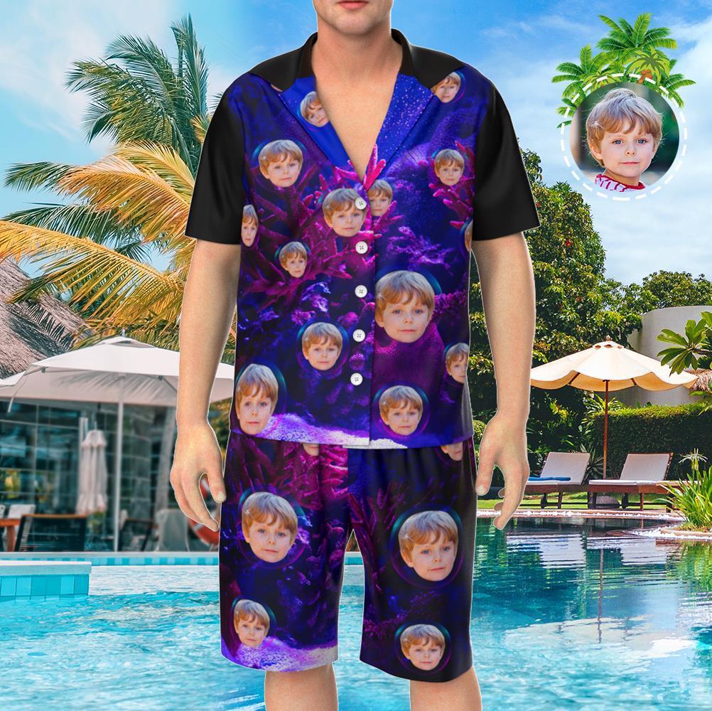 Custom Face Short Sleeve Personalized Pajamas Underwater World Landscape Elements - MyFaceTshirt