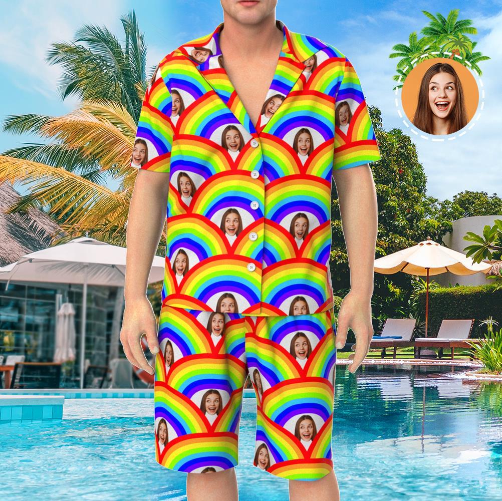 Custom Face Short Sleeve Personalized Pajamas Rainbow Scale Elements - MyFaceTshirt