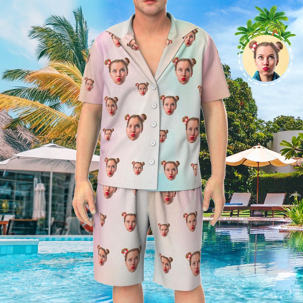 Custom Face Short Sleeve Personalized Tie Dye Pajamas - MyFaceTshirt