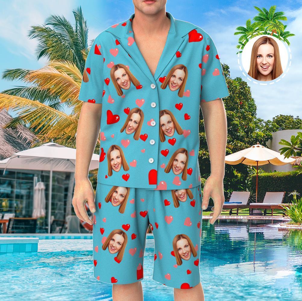 Custom Face Short Sleeve Personalized Heart Pajamas - MyFaceTshirt