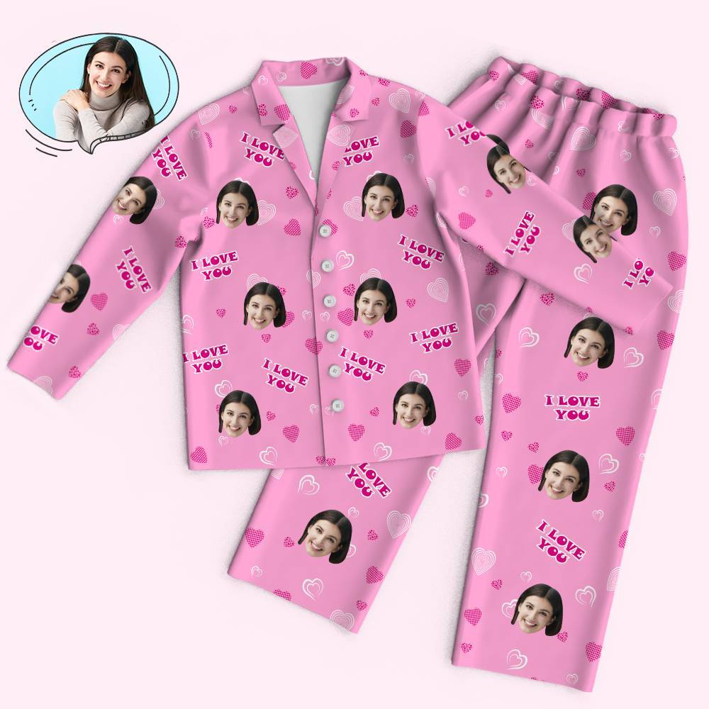 Custom Face Heart Pajamas Set I Love You Personalized Gifts - MyFaceTshirt