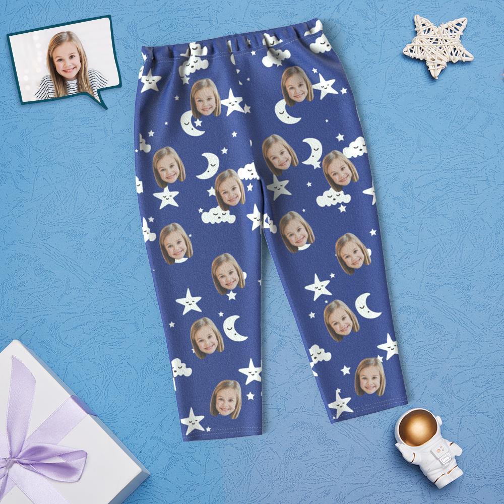 Custom Face Children's Pajamas Star Print - Navy Blue Night Suit - MyFaceTshirt