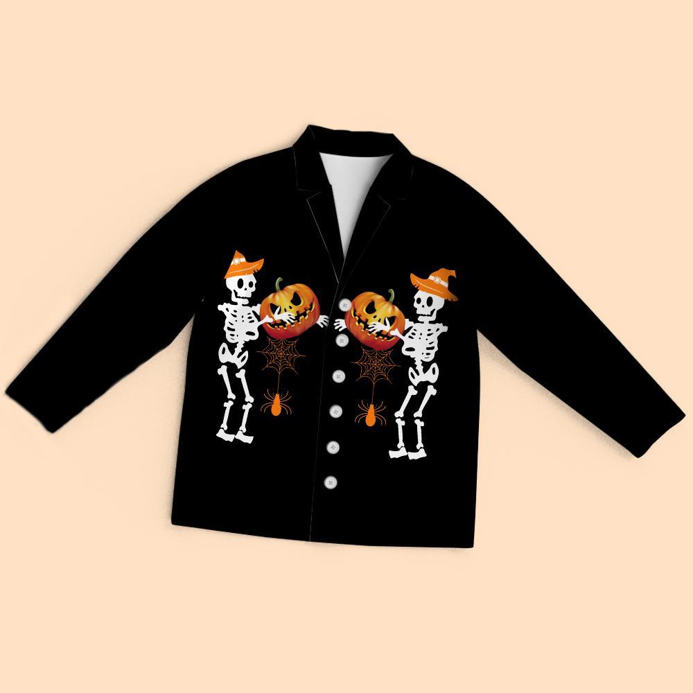 Custom Face Halloween Skeleton pumpkin Print Pajamas Tops - MyFaceTshirt