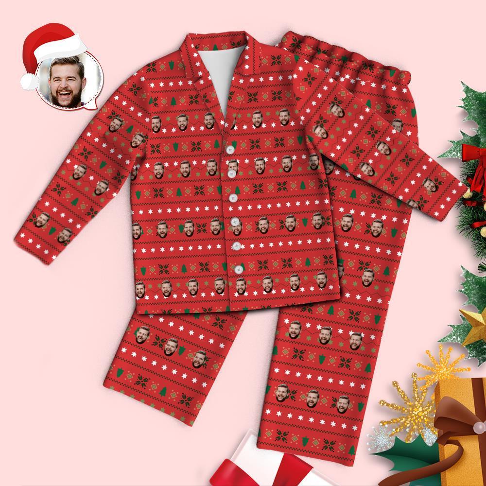 Custom Face Christmas Stripes Christmas Tree Pajamas - MyFaceTshirt