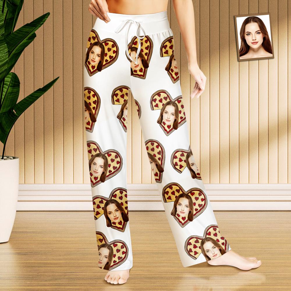 Custom Face Sleepwear Ladies Loose Wide-leg Pants Pizza Heart Pajama - MyFaceTshirt