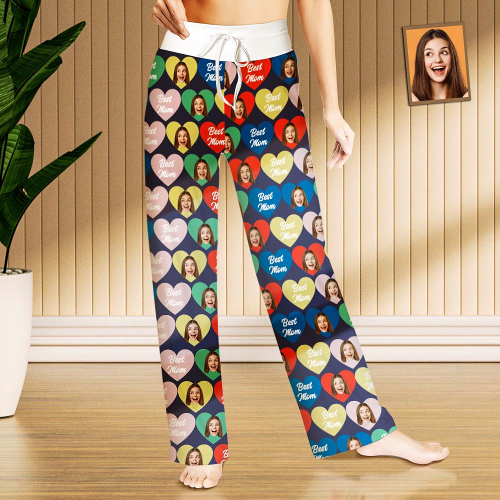 Custom Face Sleepwear Ladies Loose Wide-leg Pants Best Mom Pajama - Colorful Heart - MyFaceTshirt
