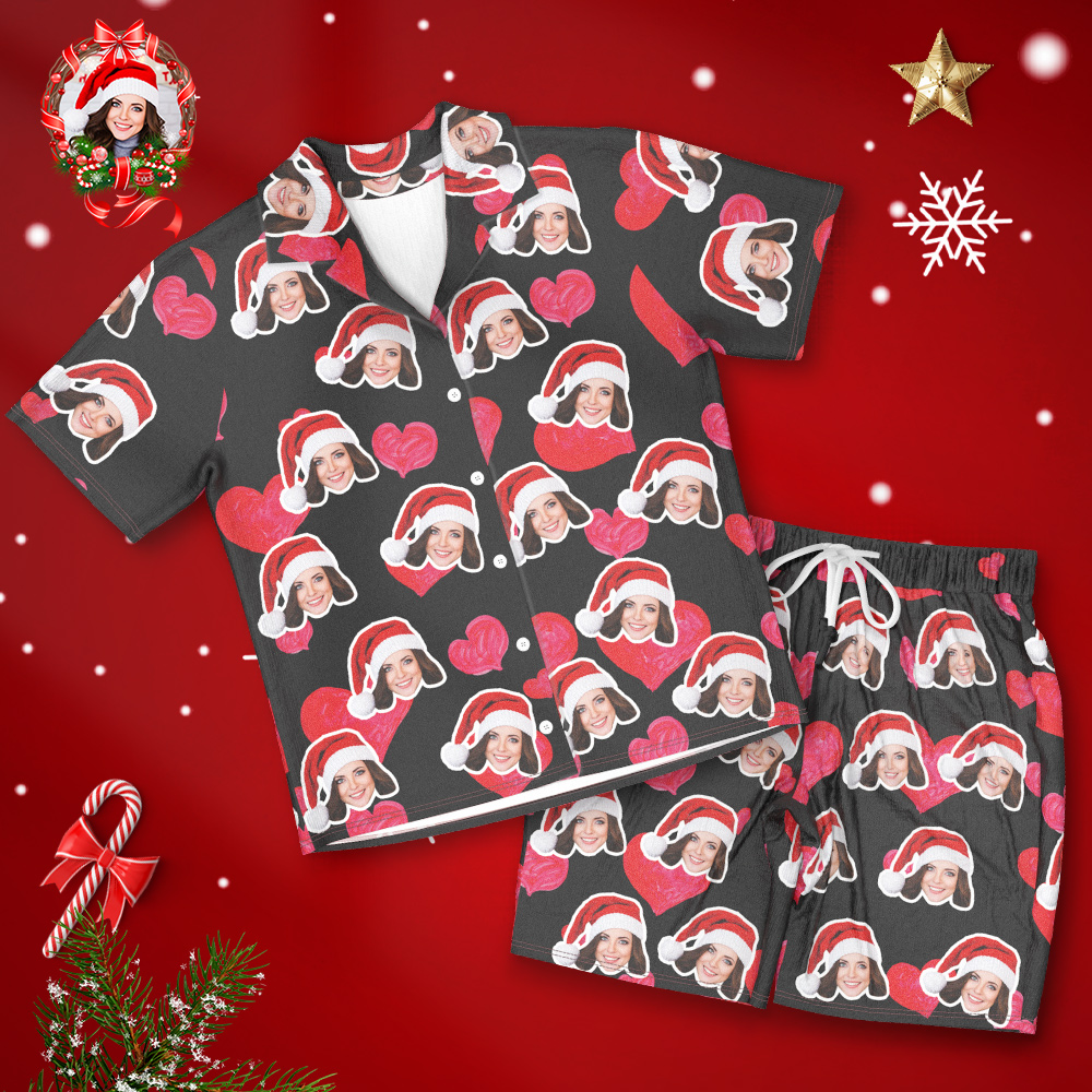 Custom Face Short Sleeved Pajama Shorts Personalized Photo Pajama Women Men Summer Pajamas Summer Gifts - Heart - MyFaceTshirt