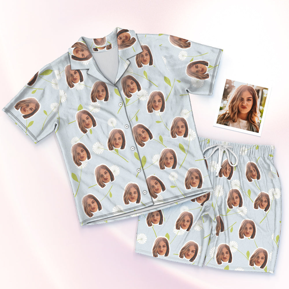 Custom Face Short Sleeved Pajamas Personalised Photo Pajama Women Men Summer Pajamas Summer Gifts - Dandelion - MyFaceTshirt