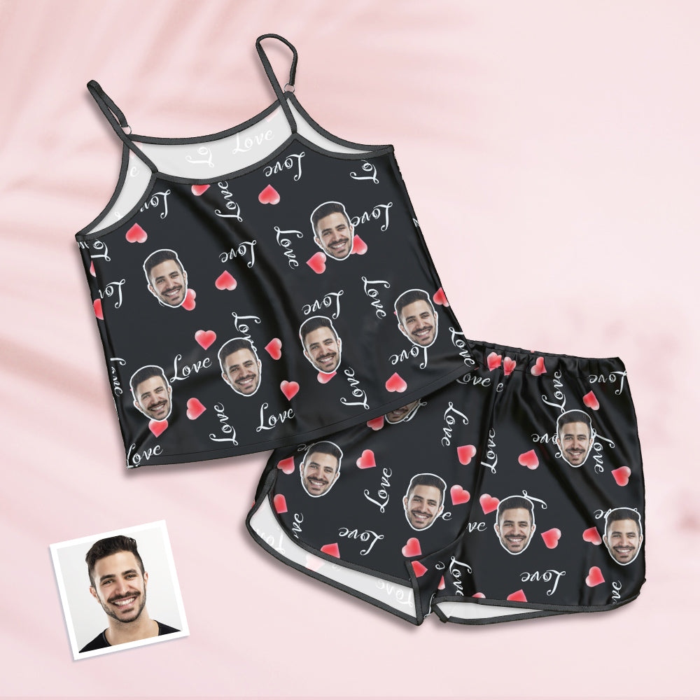 Custom Face Camisole Sleepwear Personalized Lingerie Set Summer Pajamas - Love - MyFaceTshirt